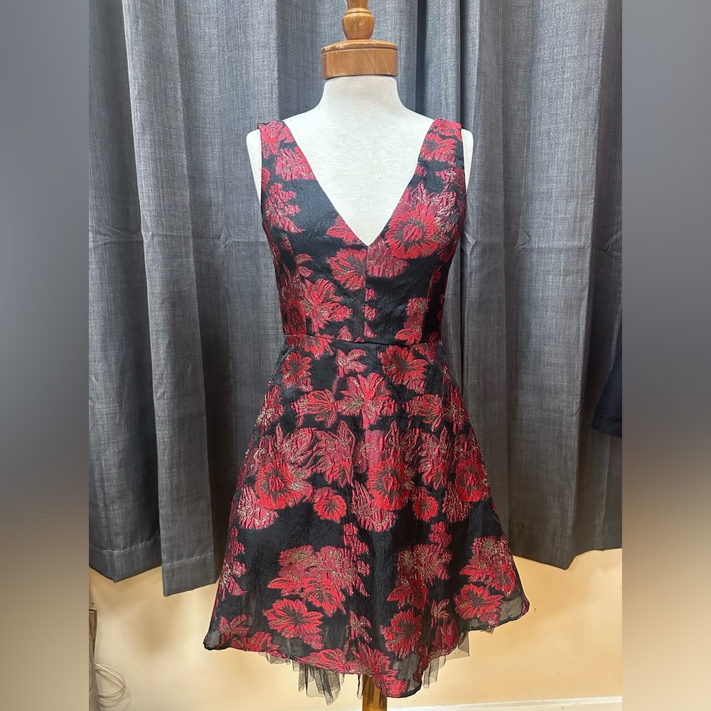 BCBG red & black floral dress size 4